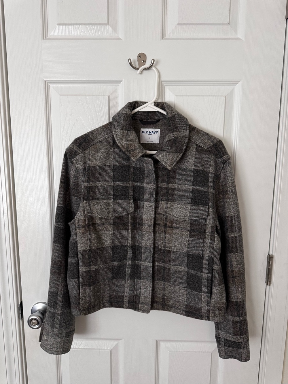 Old Navy - Brown & Gray Plaid Jean Jacket - S